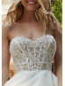 Beaded Ivory Lace Organza Pickup Wedding Dress With Detachable Sleeves